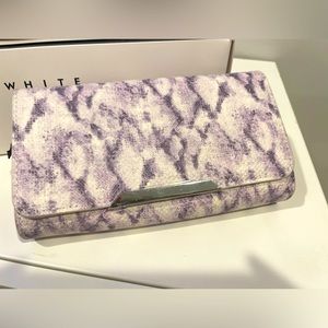 White House Black Market Purple Ecru Snake Print Cross Body Purse, New w/ Tags!